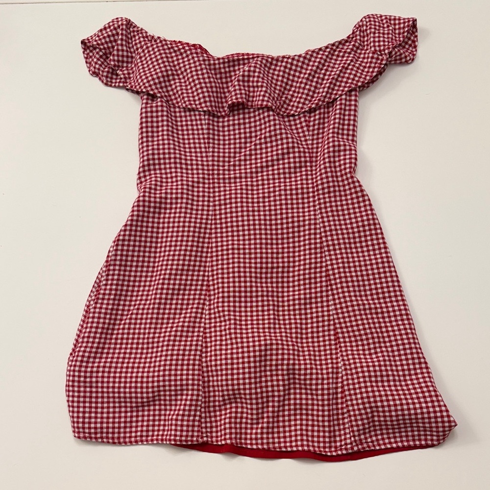 Hollister Red Gingham Off-Shoulder Dress
